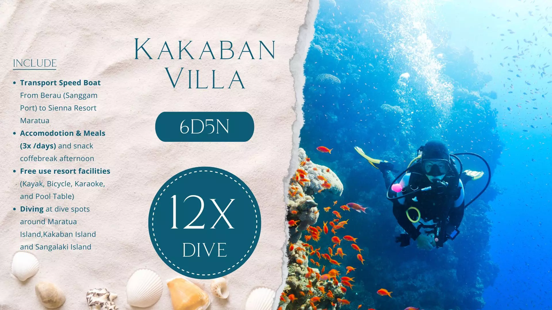 Kakaban Villa 6D5N 12x Dive
