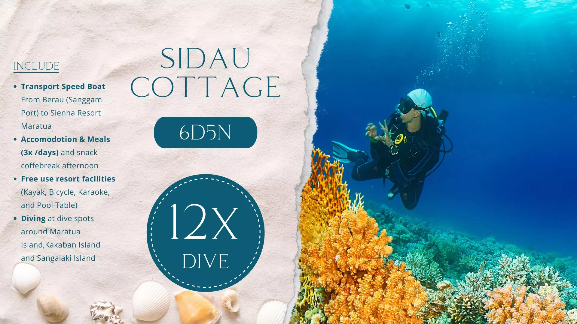 Sidau Cottage 6D5N 12x Dive